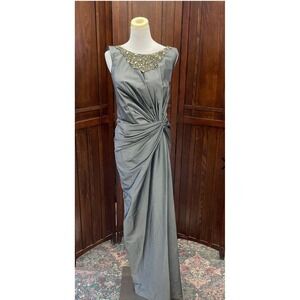 tadashi shoji dress 2 Bejeweled Gem Collar Formal Gown Gray‎